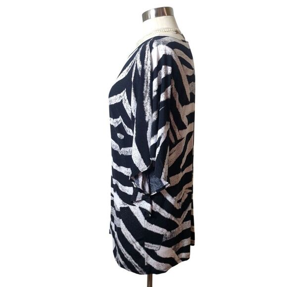 Clara Sun Woo Zebra Print Blouse XL Flutter Sleeve Y2K Top Stretch Chic - Picture 2 of 5